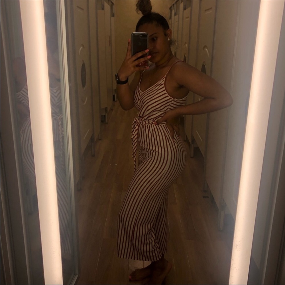 Red/White stripped romper, with tie belt